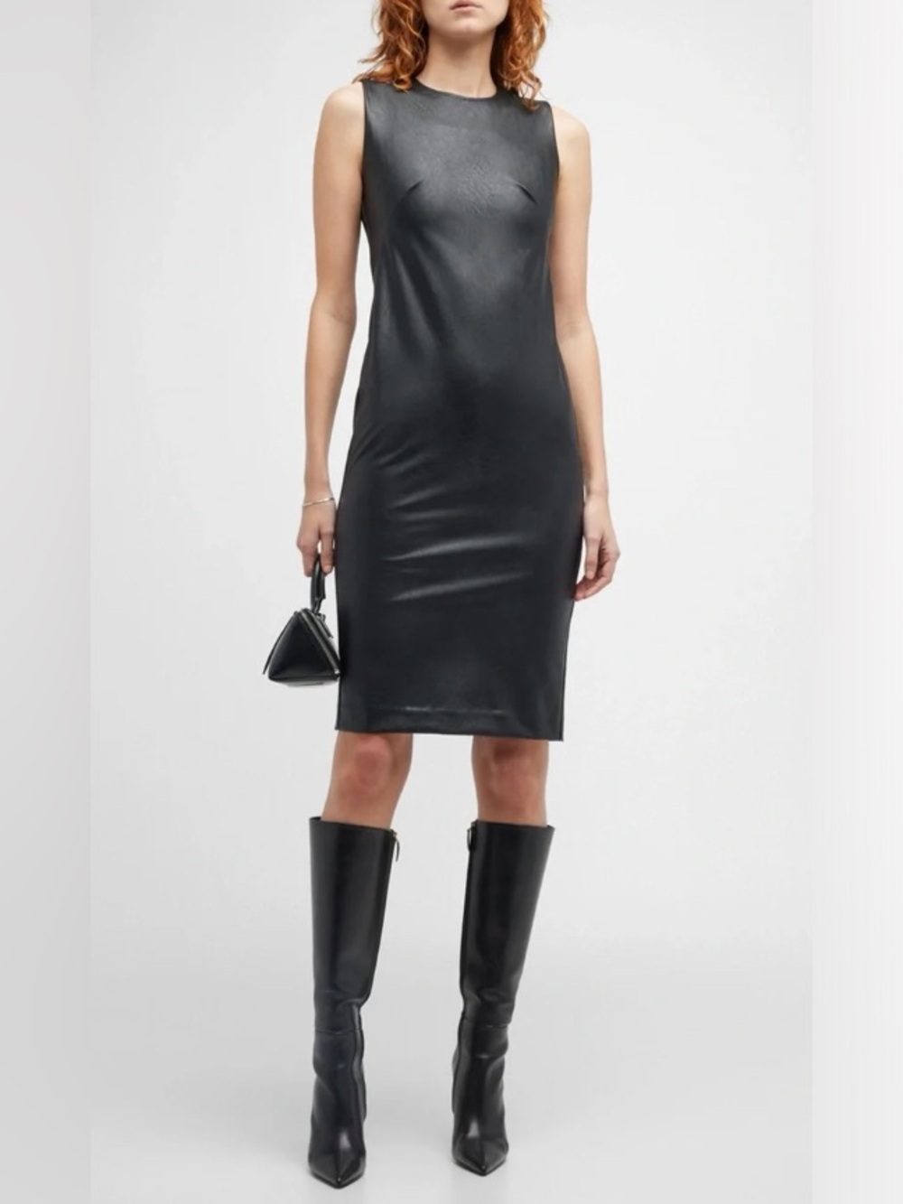 NWT SPANX Leather-Like Combo Fitted Sheath Dress Luxe Black Size Medium